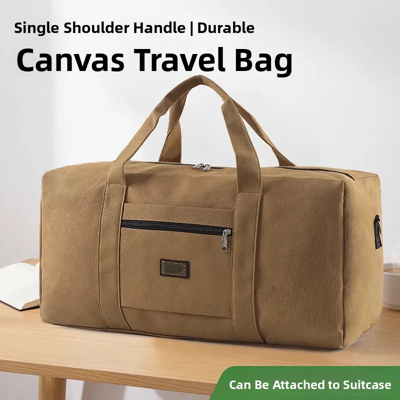 Korean Style Simple Wear-Resistant Canvas Handbag Single Shoulder Long Or Short Distance Travel Crossbody Bag Can Cover Lugga...