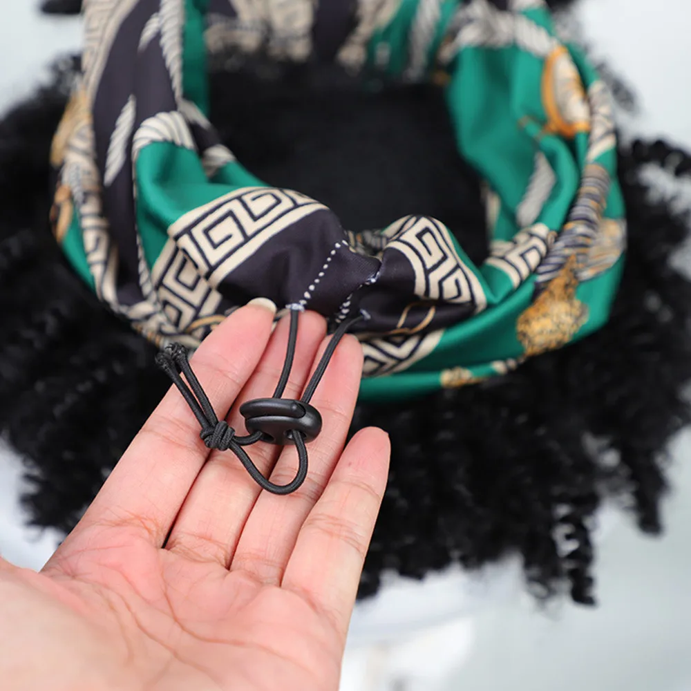 สังเคราะห์สั้น Kinky Curly วิกผม Afro พัฟ Curly สําหรับผู้หญิงธรรมชาติ Turban Wrap วิกผมคอสเพลย์ทุกวันวิกผมทนความร้อน