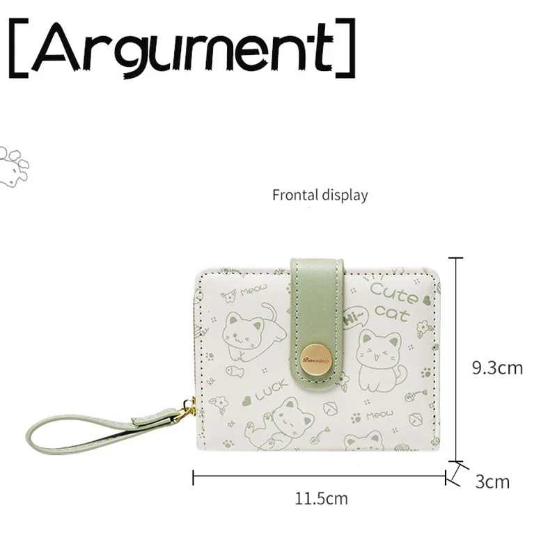 Cartera japonesa con diseño de gato para mujer, tarjetero pequeño con cremallera para guardar llaves, monedero para estudiantes