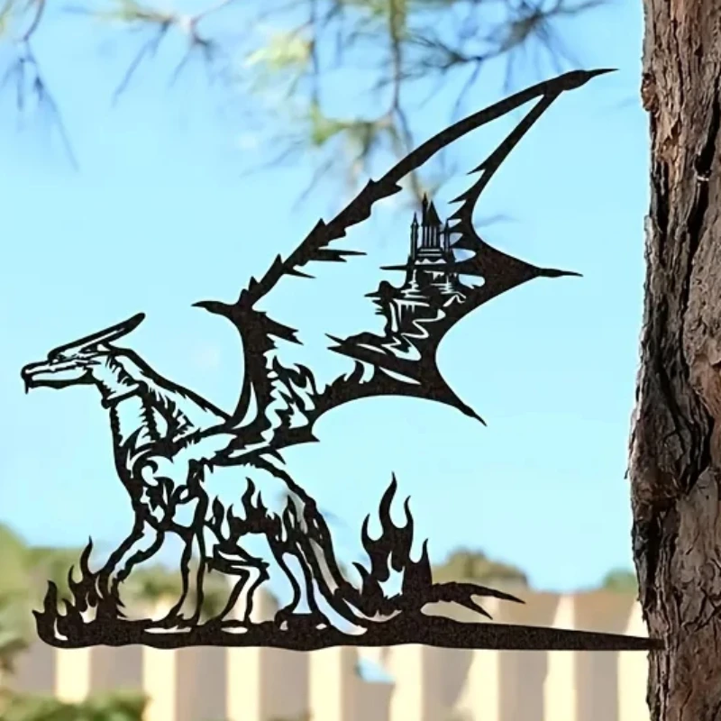 Steel Animals Silhouettes Lawn Ornaments,Dragon Metal Art Garden Statues Stakes/Tree Stakes,  Festival Decorations & Yard Decor