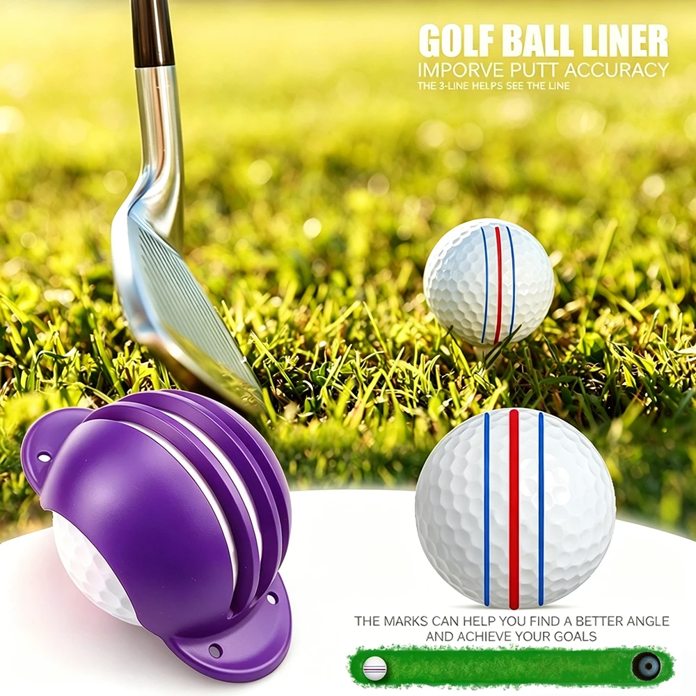 Golf Ball Triple Track Line Liner Purple Alignment Marker Tool With Pen Golf Putting Training Accessories