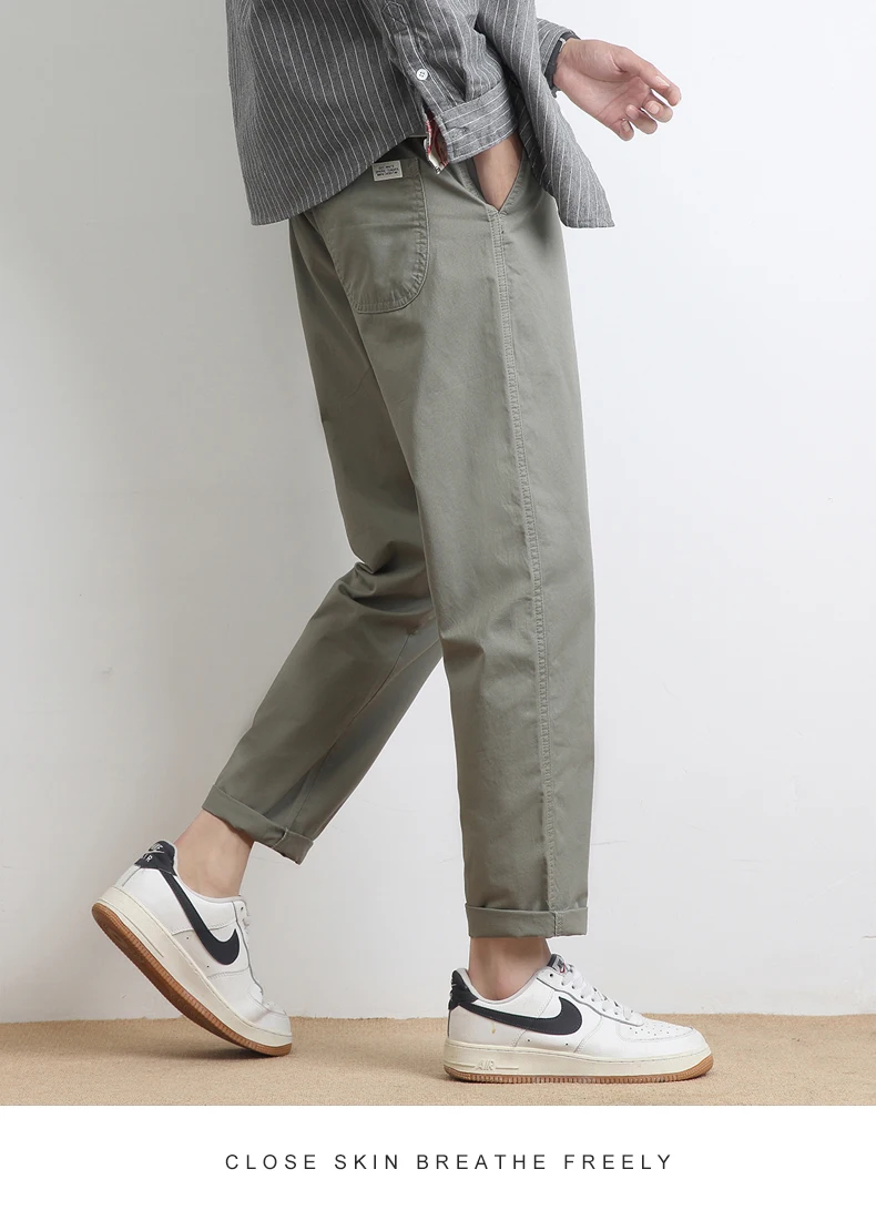 High Quality Summer Thin Men's Casual Pants 95%Cotton Breathable Solid Color Outdoor Elastic Waist Chino Trousers Male Amekaji