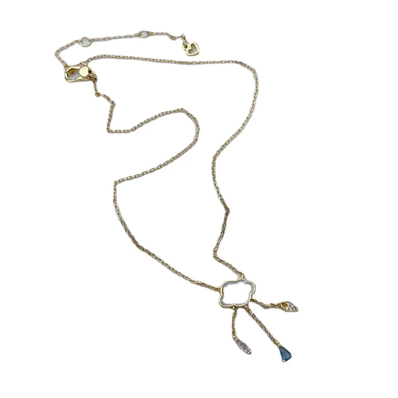 New Light Luxury Commuting Ancient Style Xiangyun Natural Shell Inlaid Tassels Multi Pendant Flash Zircon Inlaid Metal Necklace