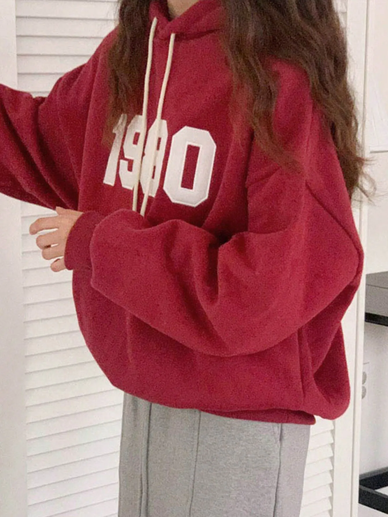 

Red Oversized Drop Shoulder Hoodie with White Numeric Graphic