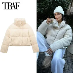 TRAF Women's Warm Winter Jacket 2024 Autumn Demi-Season Padded Short Parkas Elegant Long Sleeve Cropped Coat New In Outerwears