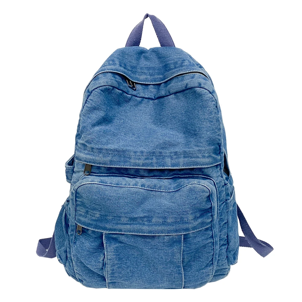 Women Vintage Backpack Large Capacity Denim Jeans Shoulder Bag Adjustable Strap Laptop Backpack Female Daily Backpack