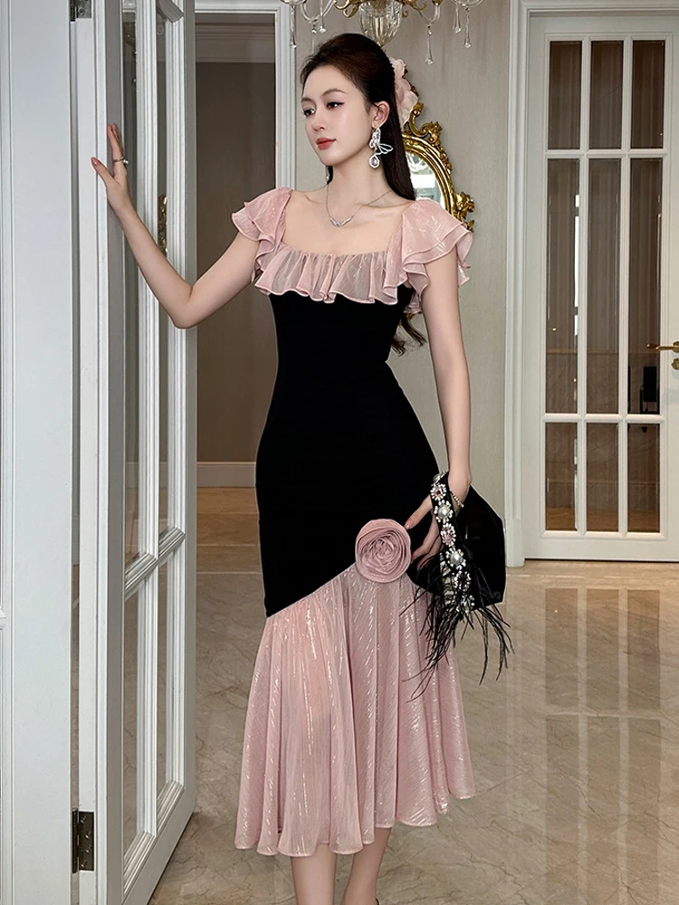 여성 의류 달콤한 프릴 섹시한 오프 숄더 슬림 Fishtail 롱 드레스 우아한 저녁 파티 댄스 파티 드레스 가운 캐주얼 여름 새로운