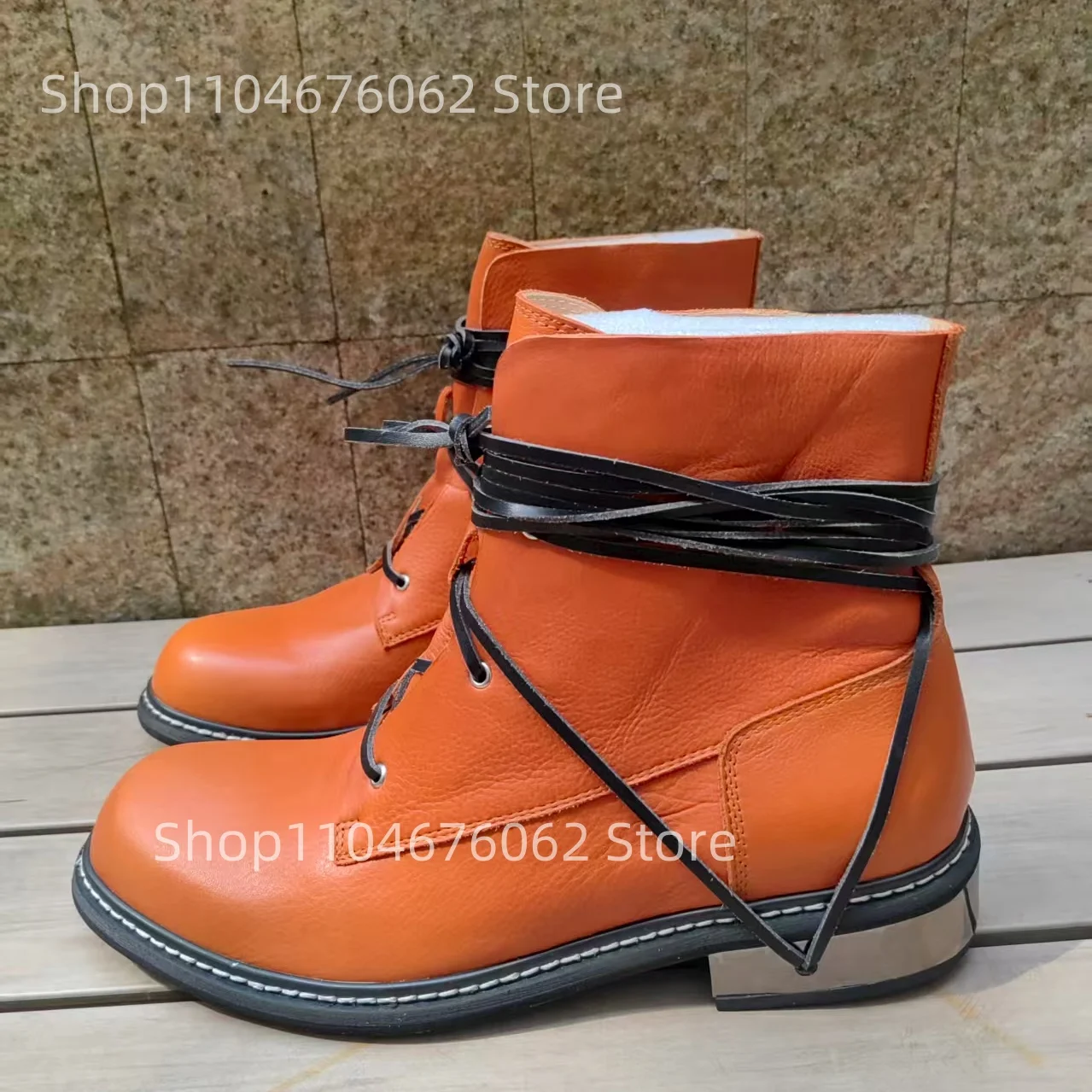 

2025 New Men Short Boots Round Toe Flat Bottom Retro Strap Design Street Daily Office Men's Large Size Color Matching Ankle Boot