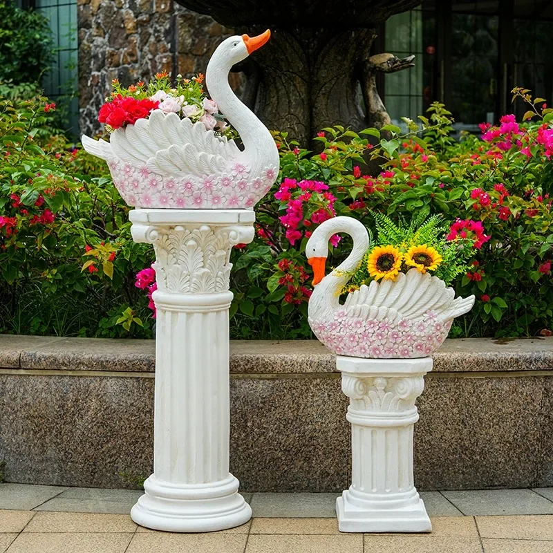 Large outdoor swan flower pot creative courtyard balcony arrangement large outdoor garden kindergarten art decoration ornament