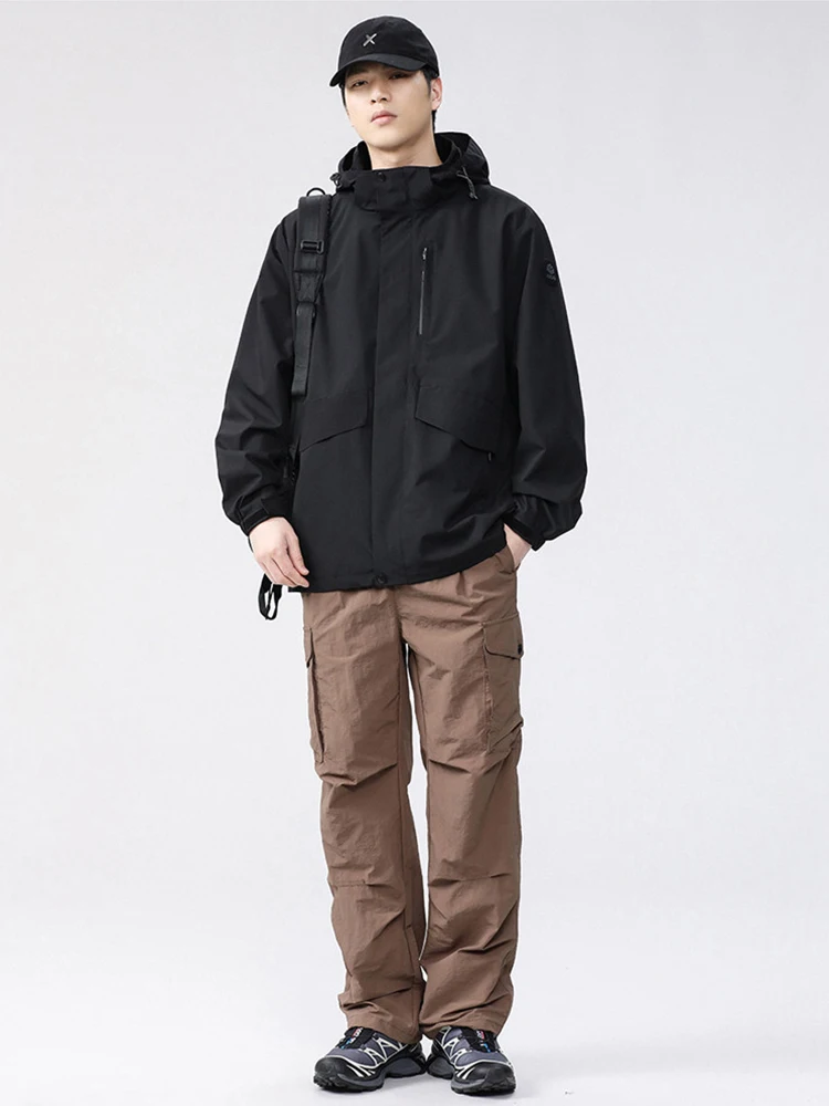 2026 Herbst Herren Wanderjacken Abnehmbare Kapuze Windbreaker Winddichte Outdoor Wasserdichte Mäntel Mit Atmungsaktiver Innenschicht – Detail 5