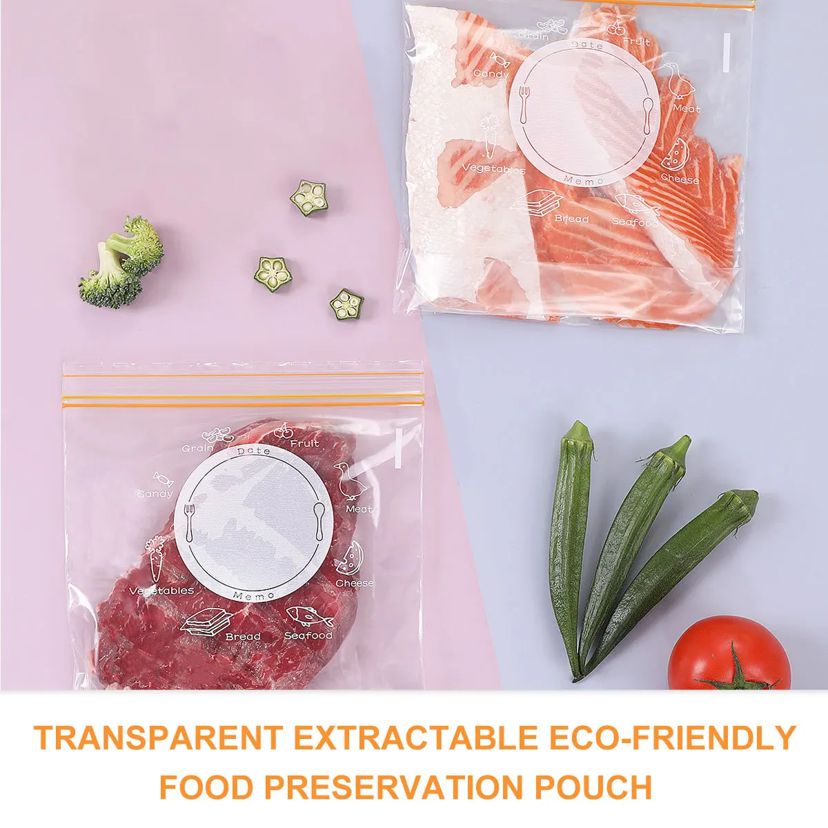 

1Set Food Bag Transparent Double Rib Style Sealed Strips Eco-Friendly Fresh Keeping Food Storage Bag Sandwich Package