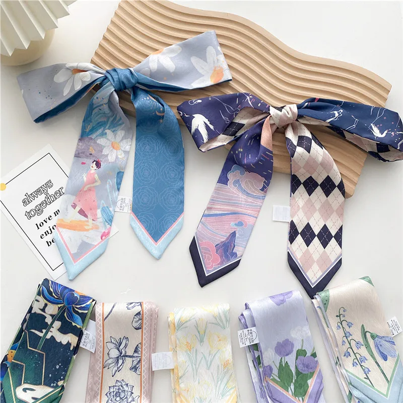 

Thin Narrow Long Scarf Spring Autumn Bag Waist Belt Ribbon Hair Tie Scrunchies Headband Scarves Neck Wraps Neckerchief Headscarf