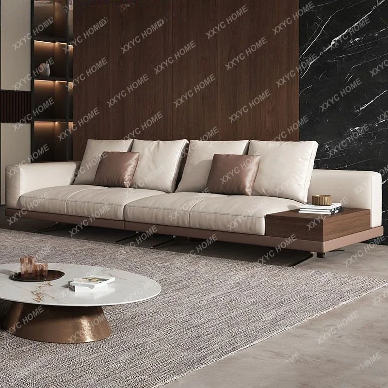 FF Leather Sofa, Italian Cowhide, Modern Villa, Living Room Minimalist High Back Sofa