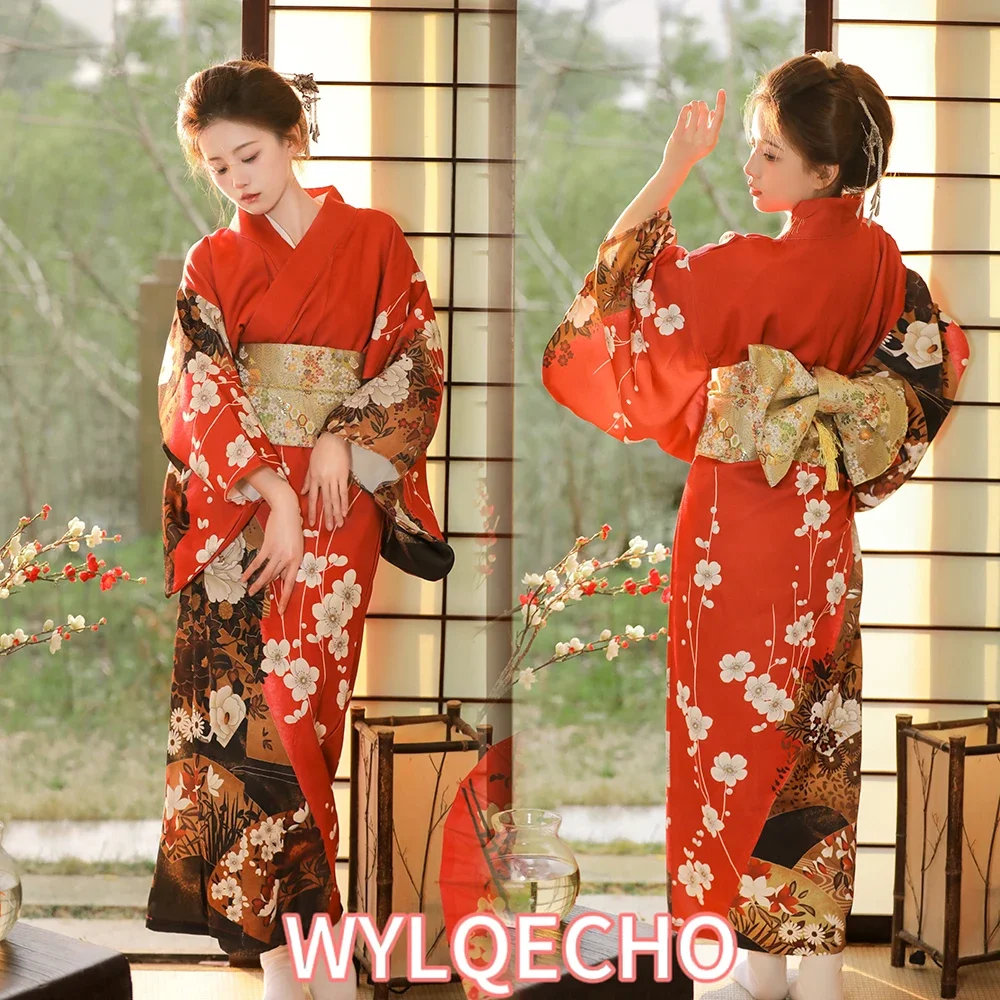 

Red Kimono Women Japanese Traditional Yukata Haori Kimonos Cosplay Gown Female Summer Fashion Photography Clothes Formal Dress