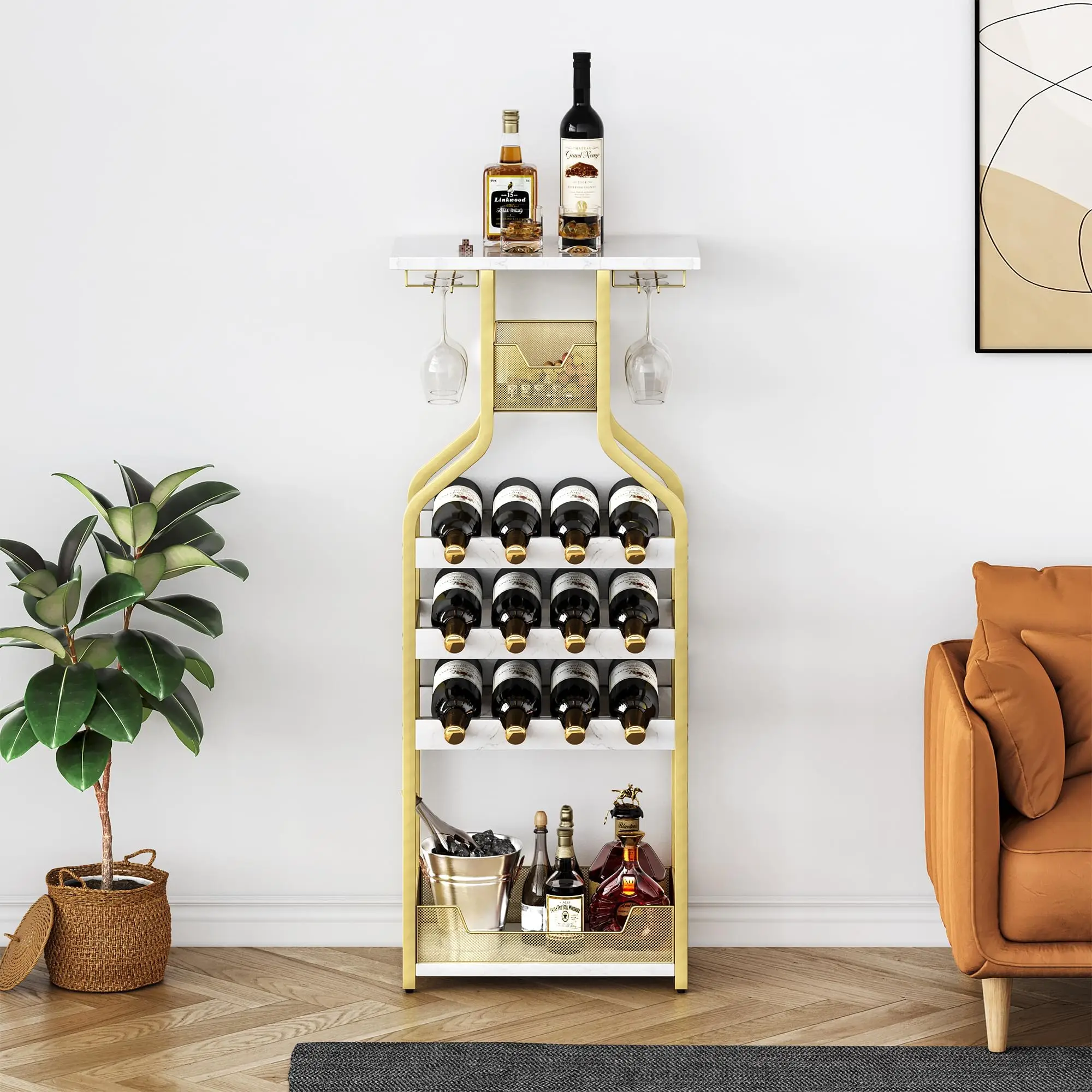 Metal Wine Rack Wine Bottle Holders Stands Freestanding Floor, Wine Storage Organizer Display Rack Table Wine Glass Rack for Bar