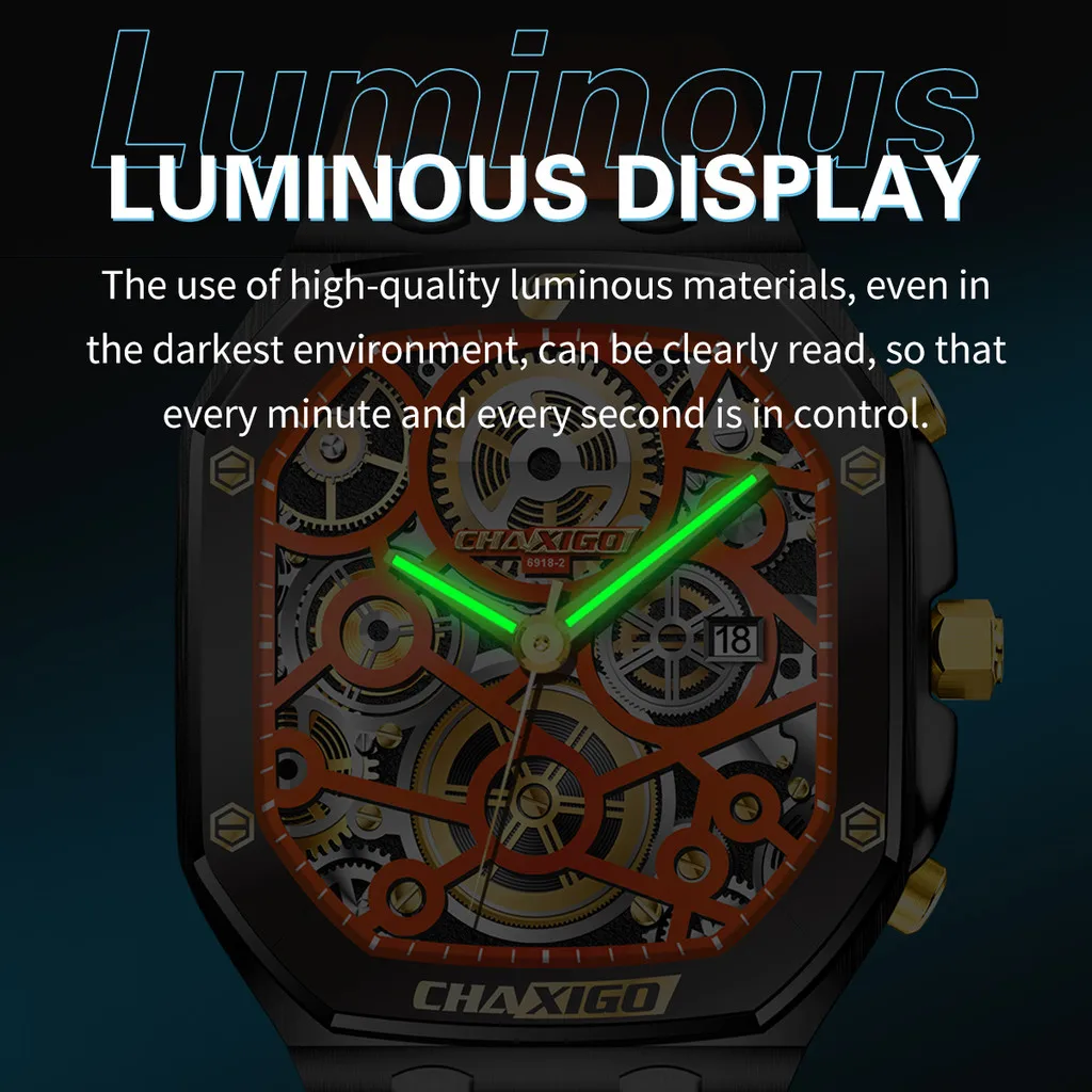 CHAXIGO メンズ スタイリッシュ スポーティ シリコン製腕時計ストラップ、夜光表示、30メートル防水、ダイナミックデザイン クォーツ腕時計