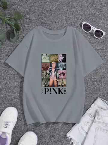 Känd sångerskan P! Nk klassisk affischtryck dammodeskjorta, vardaglig avslappnad streetwear, sommar damtopp bomullströja 10 best sales p nk-skjorta - №5