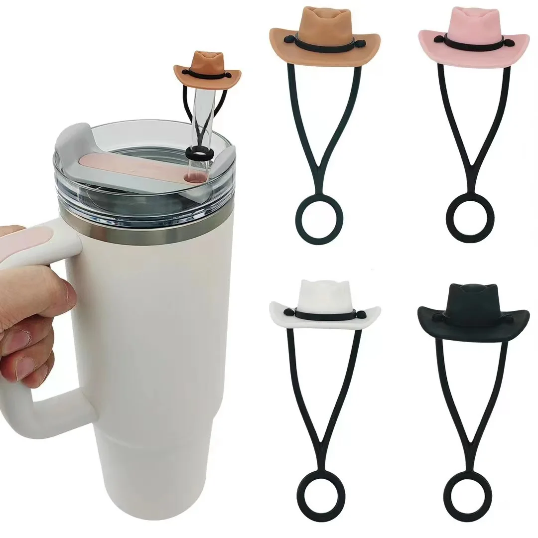 100pcs 10mm Silicone Cowboy Hat Straw Covers Cap for Stanley Cup 30 40 oz, Cute Funny Tumbler Straw Topper Accessories