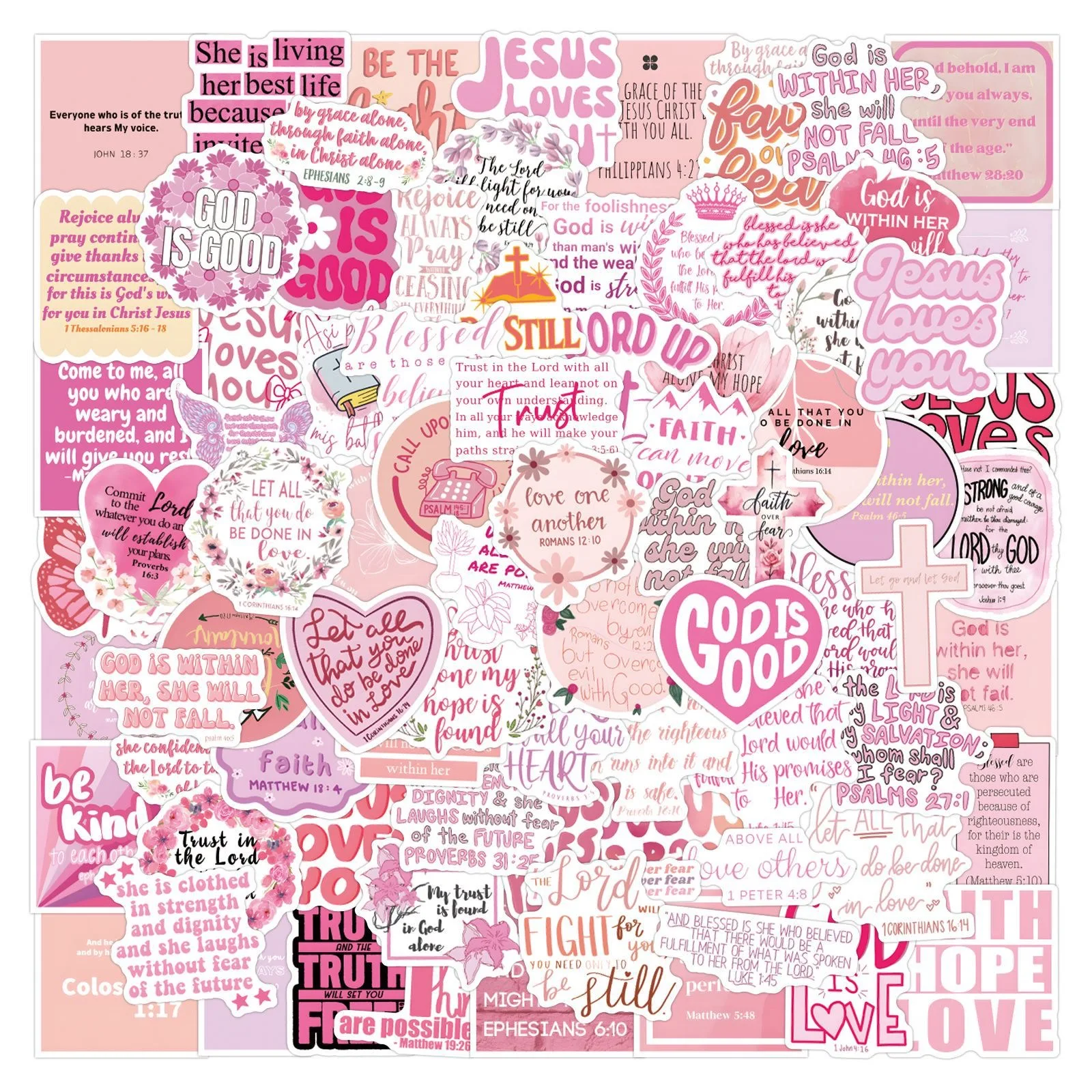 

10/50/110pcs Cute Pink Bible Christian Stickers Jesus Loves You Decals Decoration Scrapbooking Phone Laptop Stationery Sticker