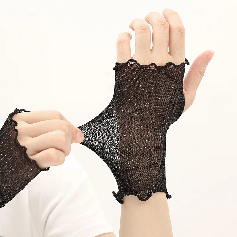 

1Pcs Women Mittens Half Finger Gloves Mesh Summer Breathable Anti UV Transparent Touch Screen Cycling Ruffle Fingerless Gloves