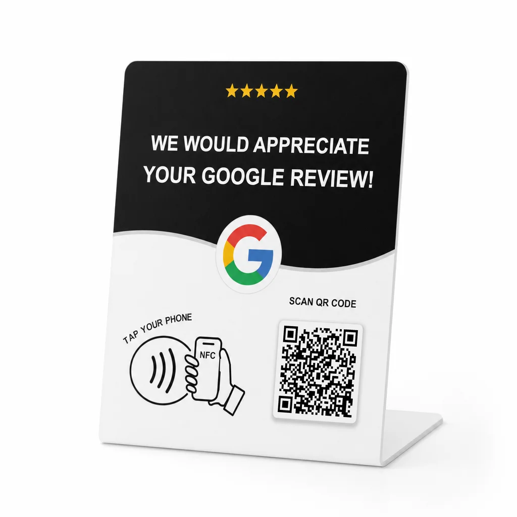 Large NFC Countertop Display Stand Google Review Instagram Tap and QR Options Business Review and Social Media Sign for Cafe