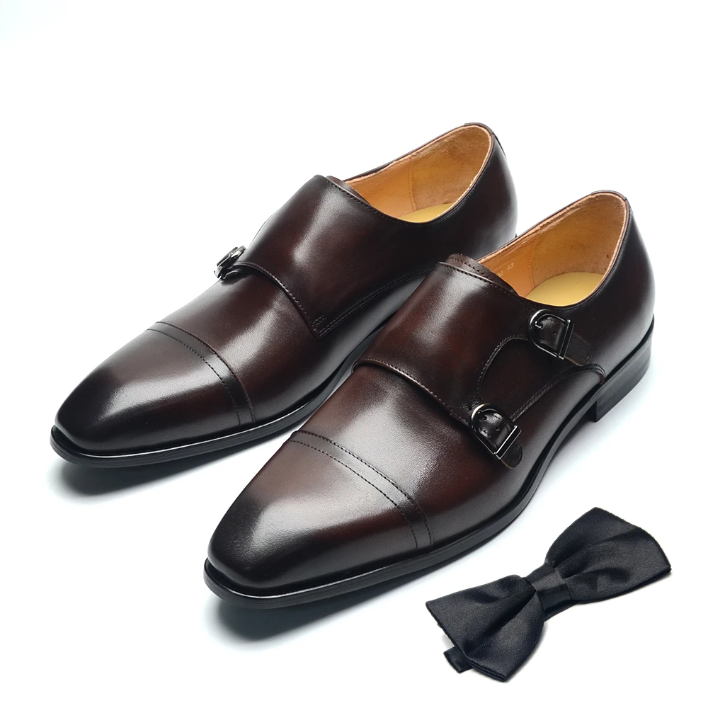 

Luxury Men's Business Dress Shoes Genuine Leather Monk Strap Buckle Handmade Italian Brown Black Office Suit Formal Shoes Man