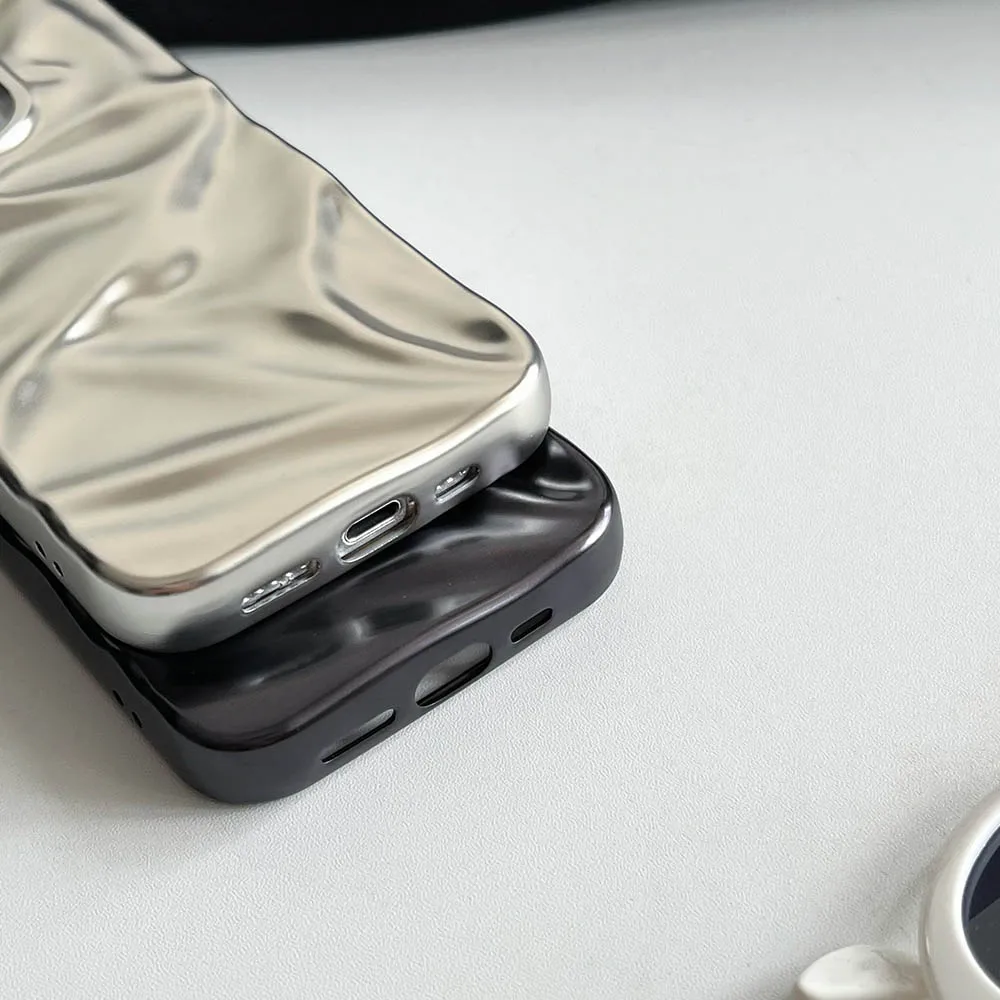 Luxury 3D Fold Wrinkle Case For iPhone 17 Air 16 Plus 15 14 13 12 Pro Max 11 Soft TPU Bumper Protection Phone Back Cover