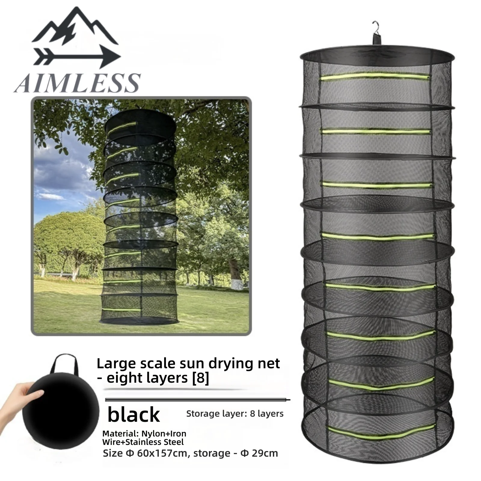 

Outdoor Large Foldable Drying Net Camping Storage Multi-Functional Laundry Net Rack Basket for Picnics Hiking Travel