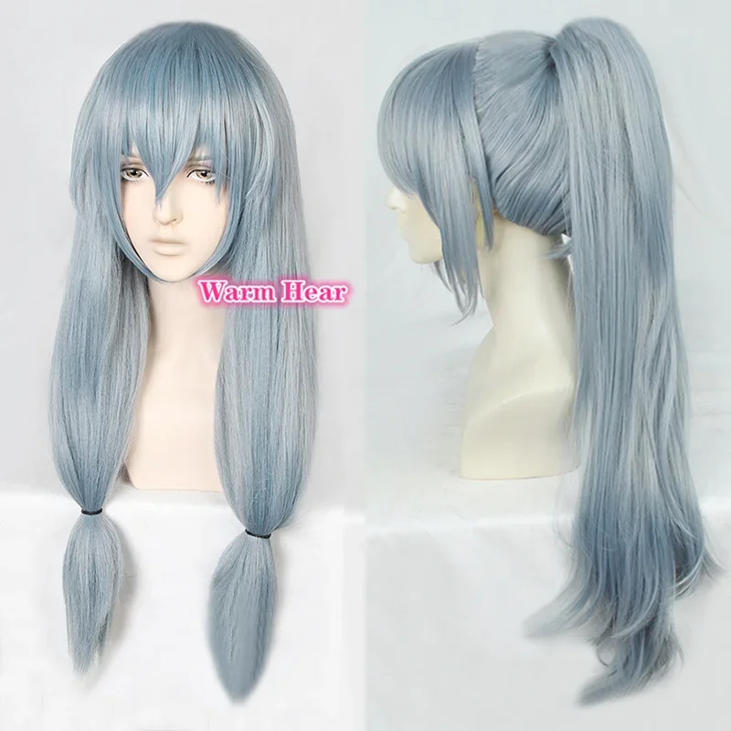 

High Quality Anime Cos Mahito Wig Long 70cm Light Blue Wigs Heat Resistant Synthetic Hair Clip Ponytail Cosplay Wig A Wig Cap