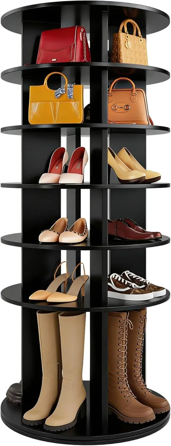 Zapatero Giratorio de 6 Niveles, Organizador Vertical para Zapatos, Bolsos y Botas Altas, 360° ° Spinning Lazy, un dispositivo de spinning para hacer ejercicio en casa