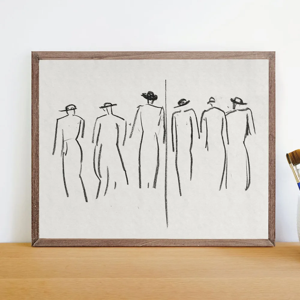 

Vintage Sketch Figure Prints Wall Art CanvasPainting Abstract Line Poster Minimalist Neutral Picture For Livingroom Home Decor