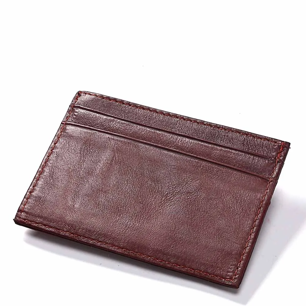 New Slim 100% Cowhide Leather Card Holder for Men Thin Mini ID Credit Cardholder Purse Minimalist Front Pocket Wallets