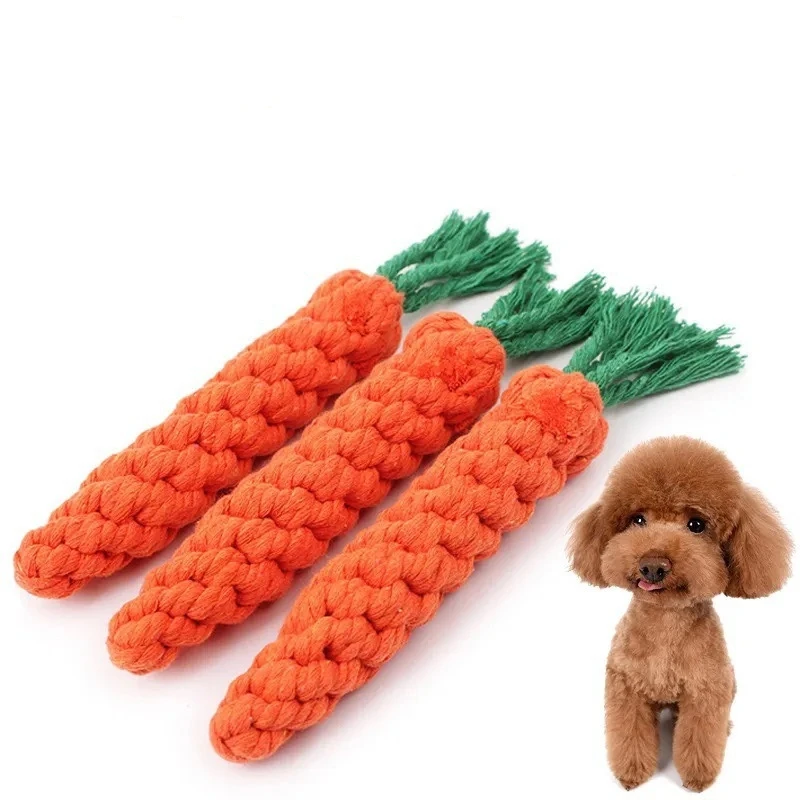 

1Pcs Carrot Dog Bite Rope Pet Dog Toys Safe Durable Braided Bite Dog Chew Toys Resistant Puppy Molar Cleaning Teeth Cotton Rope