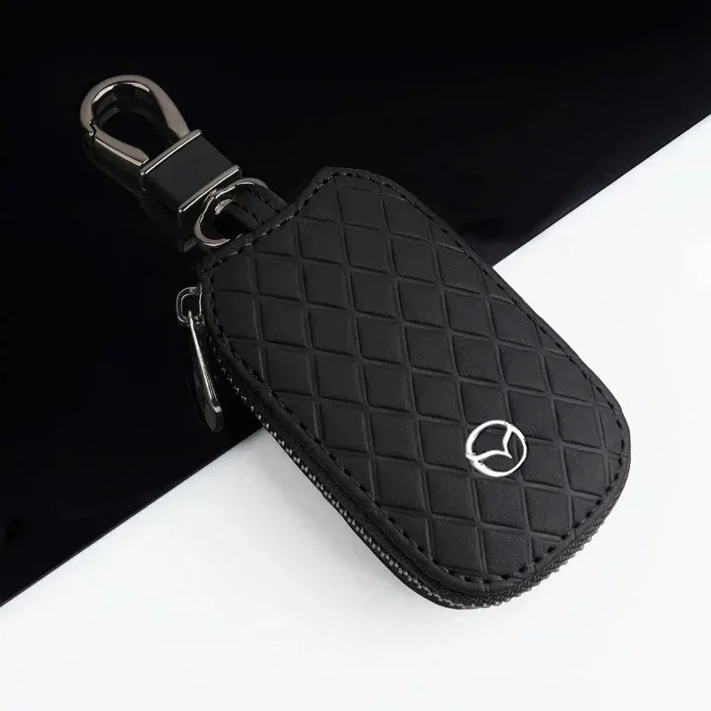 

Mazda Car Key Fob Cover - Quilted Leather Case with Metal Logo for CX-5, CX-50, MX-5, Mazda 3