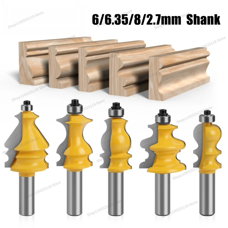 For 6/6.35/8/12.7 Handle Flower Knife Fishtail Armrest Half Wave Slender Waist Woodworking Milling Cutter Dripping Bead Armrest