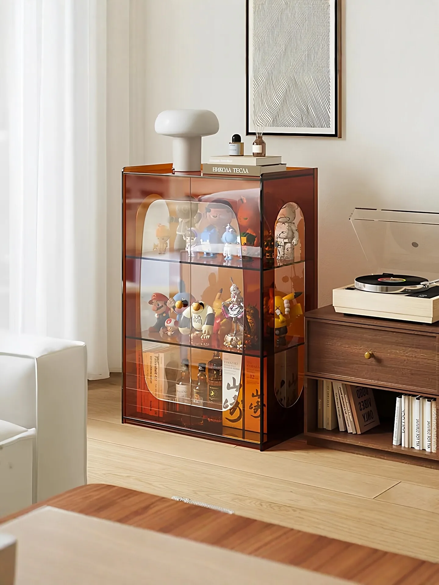 Acrylic bookcase bookshelf transparent dustproof figure cabinet blind box display cabinet living room light luxury display stora