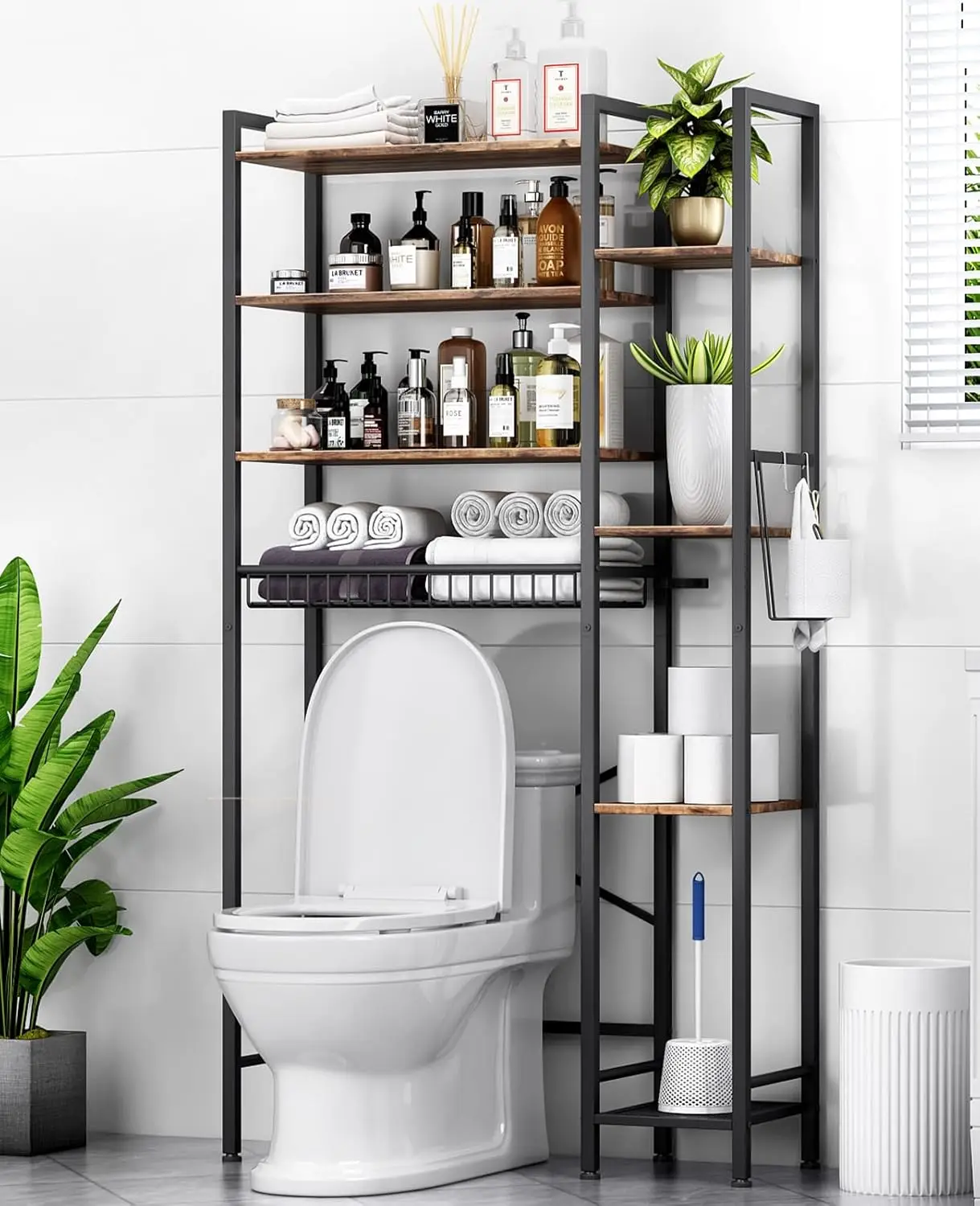 

Over The Toilet Storage Rack with Extra Side Shelves, 4-Tier Bathroom Over Toilet Storage with Adjustable Shelf&Drain Basket