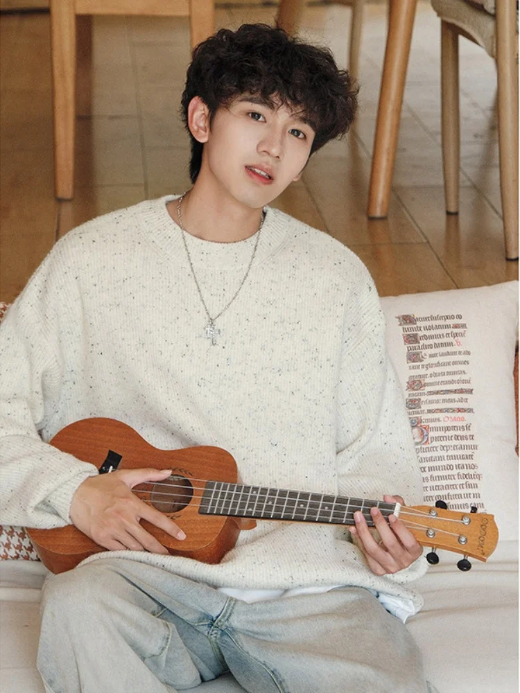 

Men's round Ne Knitwear Long Sve Spring Autumn American Retro Lazy Sle Warm Woolen Sweater Casual Loose Fit Comfortable