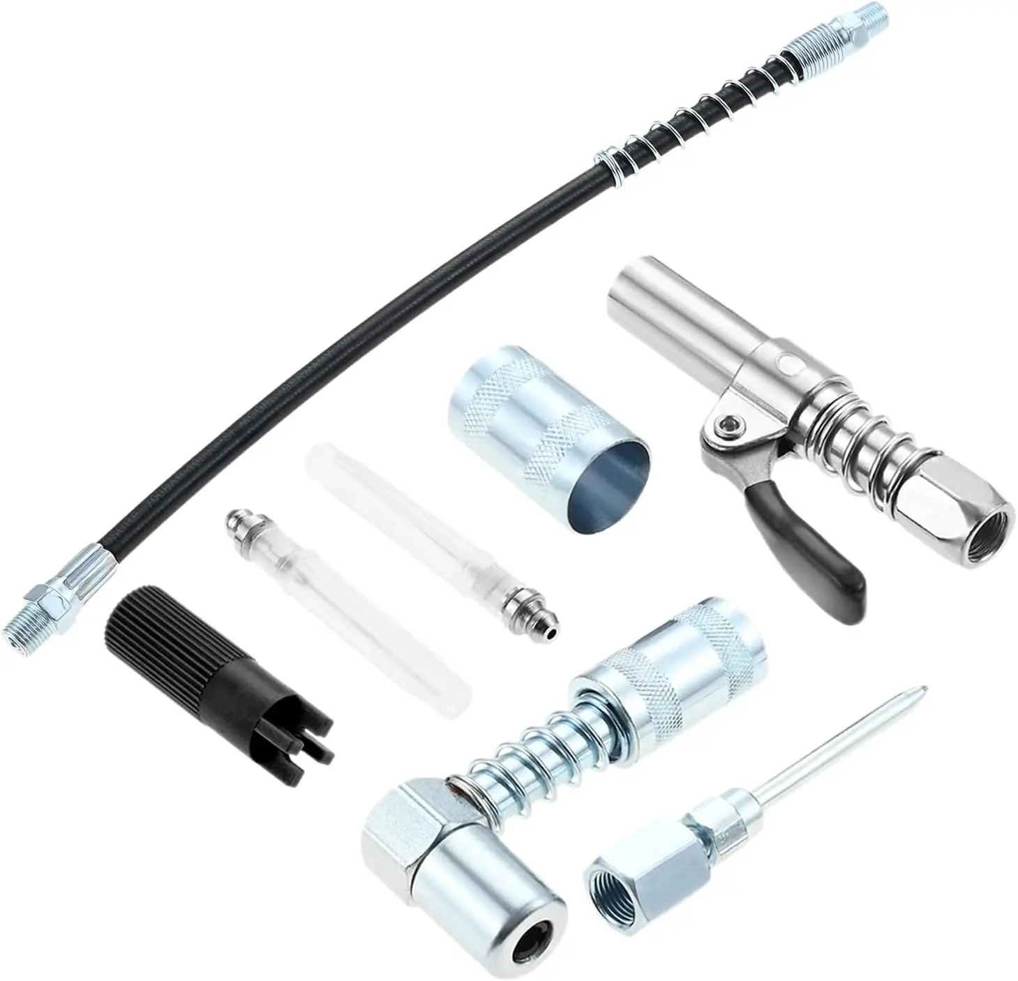 

8PCS Grease Gun Accessory Kit for Various Greasing Tasks in Tight Spaces Hard-to-reach Areas and Heavy-duty Applications
