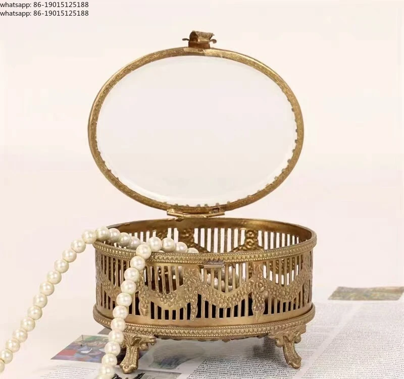 India imported pure copper luxury creative transparent glass cover jewelry box dresser jewelry necklace storage box ornament