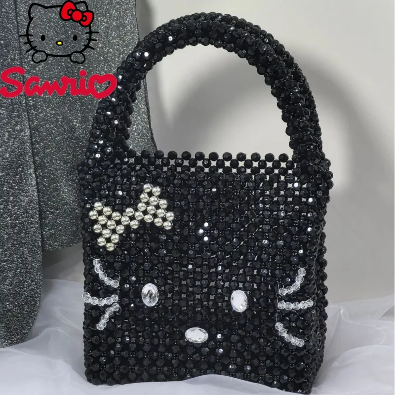 

Sanrio Hello Kitty New Beaded Women's Handbag Hand-woven Women's Mini Handbag Fashion Trend Banquet Personality Women's Bag