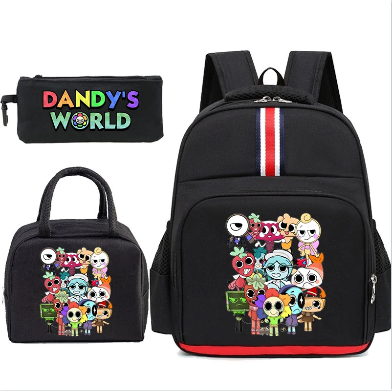 3 pçs/set dandys mundo impressão mochila para menina menino estudante com saco de almoço crianças mochila escolar casual anime mochila