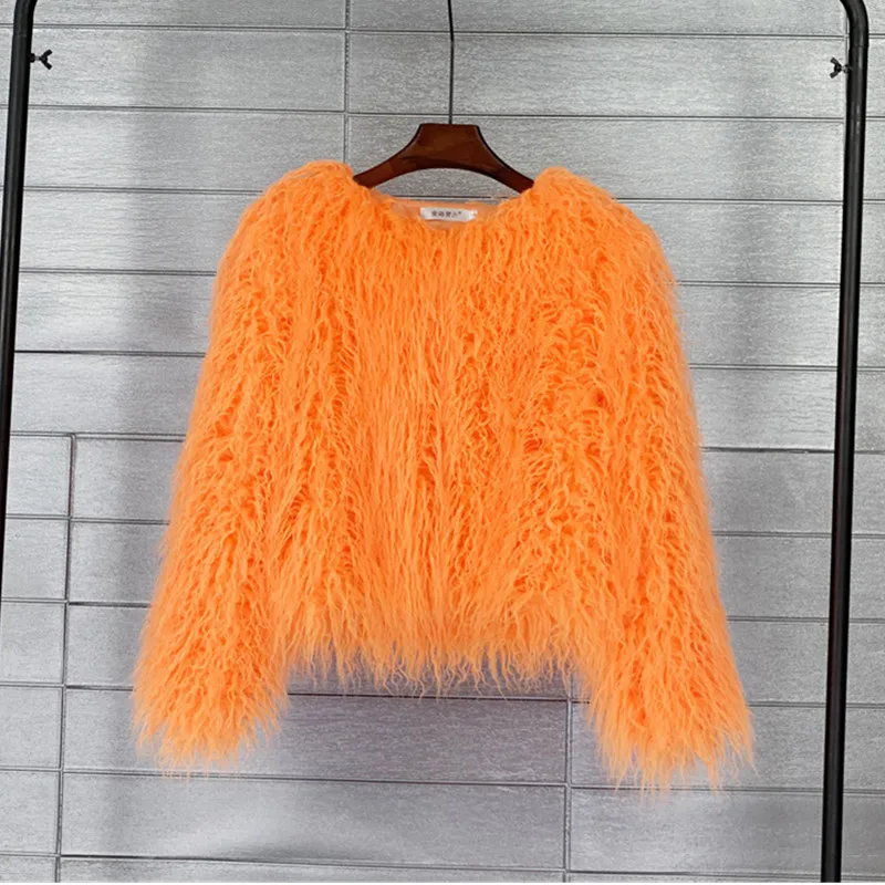 Quality Beach Wool Fur Jacket Women Colorful Warm Faux Fur Coat Women Loose Plush Coat Female Autumn Winter Shaggy Outewear 2819