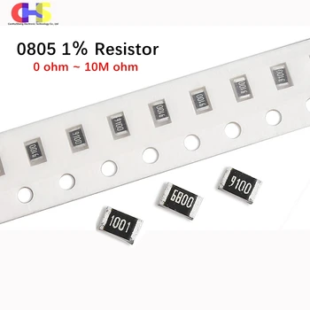 100개 0805 SMD 저항기 정밀도 1% 1/8W 0R~10M 10R 100R 220R 330R 470R 1K 4.7K 10K 47K 100K 0 10 100 220 330 470 680 1M 옴