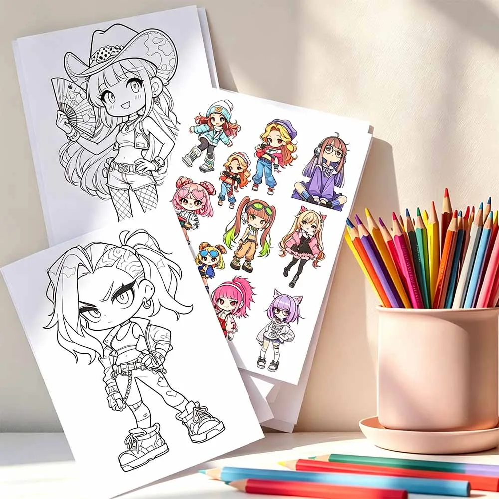 Q-Style K-Pop Inspired Coloring Book – Original Character Line Drawings, Creative Gift for Kids, Birthday & Holiday Fun