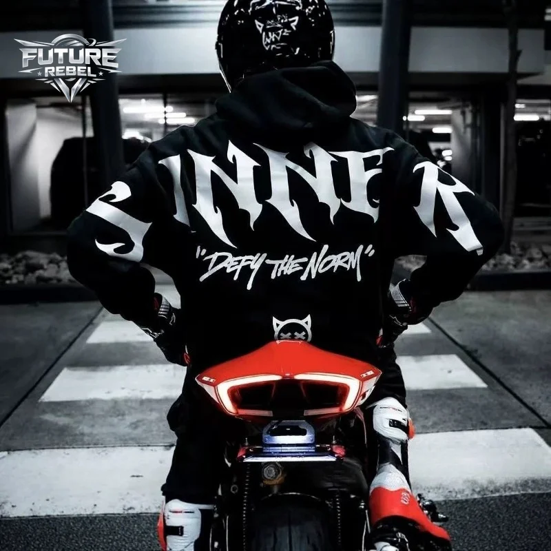 Hoodie Pria Gothic Sinner dengan Cetakan Huruf Reflektif, Sweatshirt Harajuku Unisex, Model Longgar, Hoodie Kasual, Streetwear, Tren Fashion