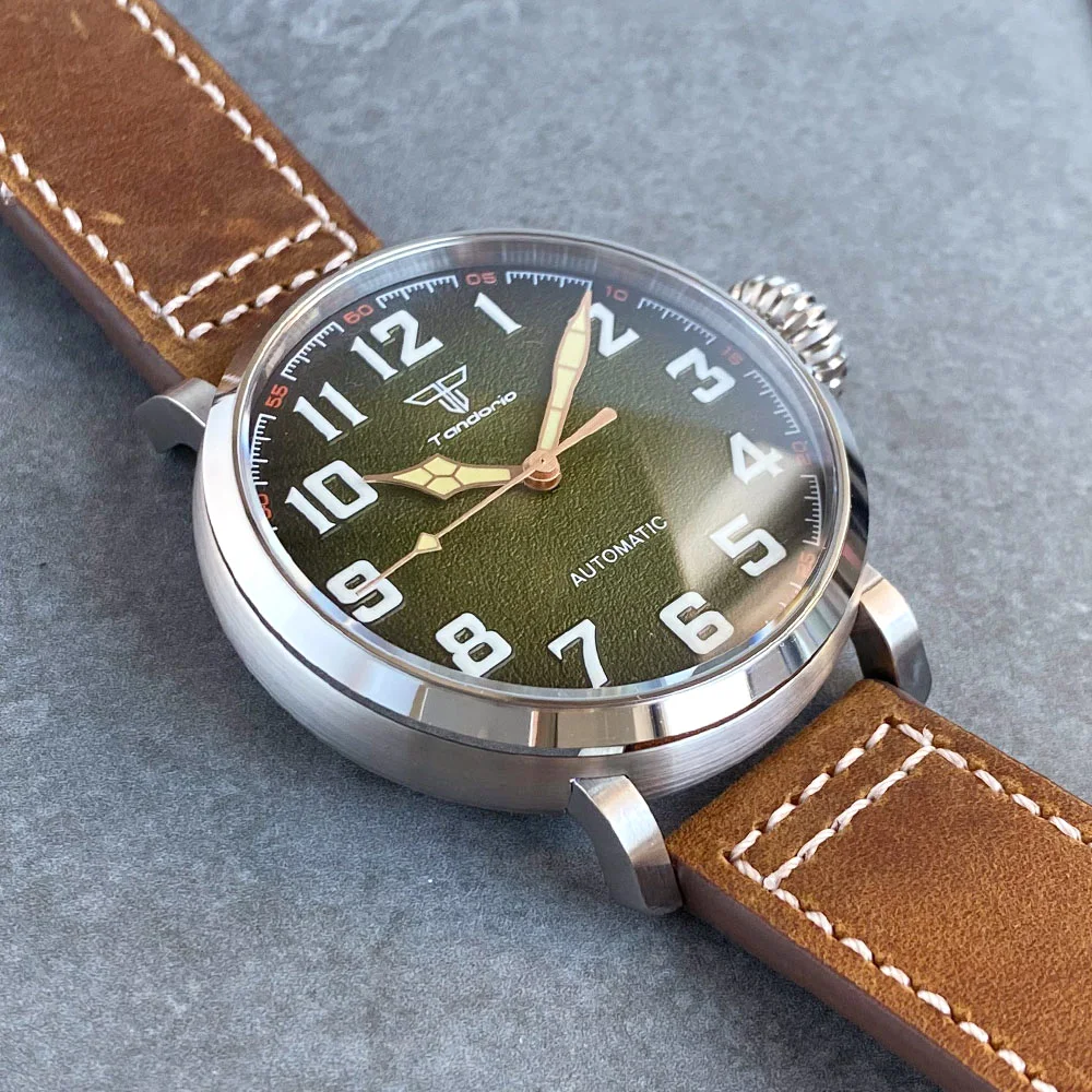 47MM Steel/CUSN8 Bronze Big Case Vintage Tandorio 10BAR Waterproof NH35 Movement Watch Men Sapphire Glass Leather Strap