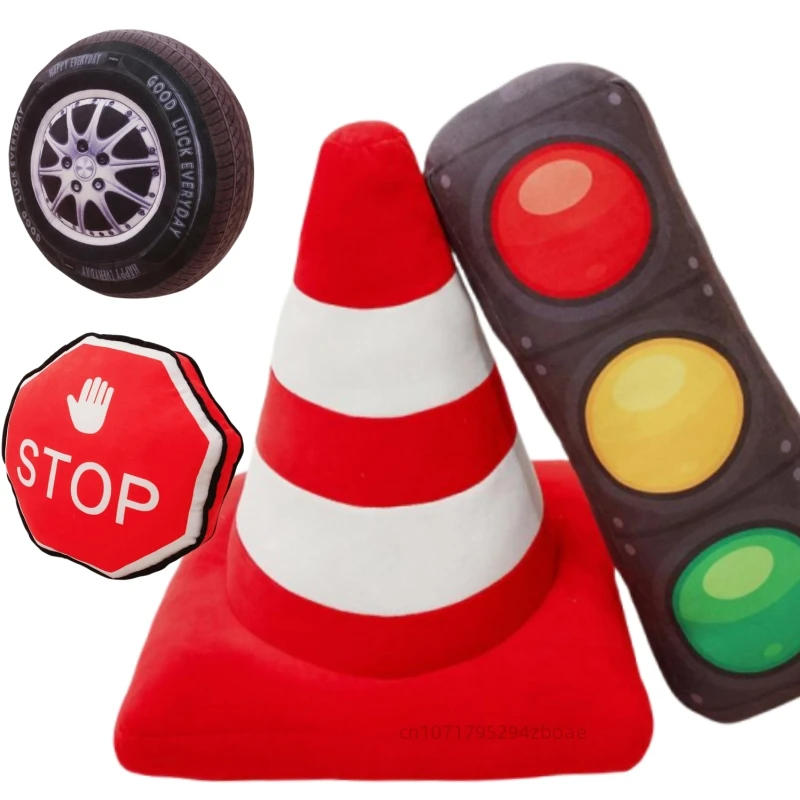 40cm Fun Traffic Safe Roadblock Plush Doll Pillow Simulation Traffic Light Stop Sign Plush Toy Home Decoration Gift For Children