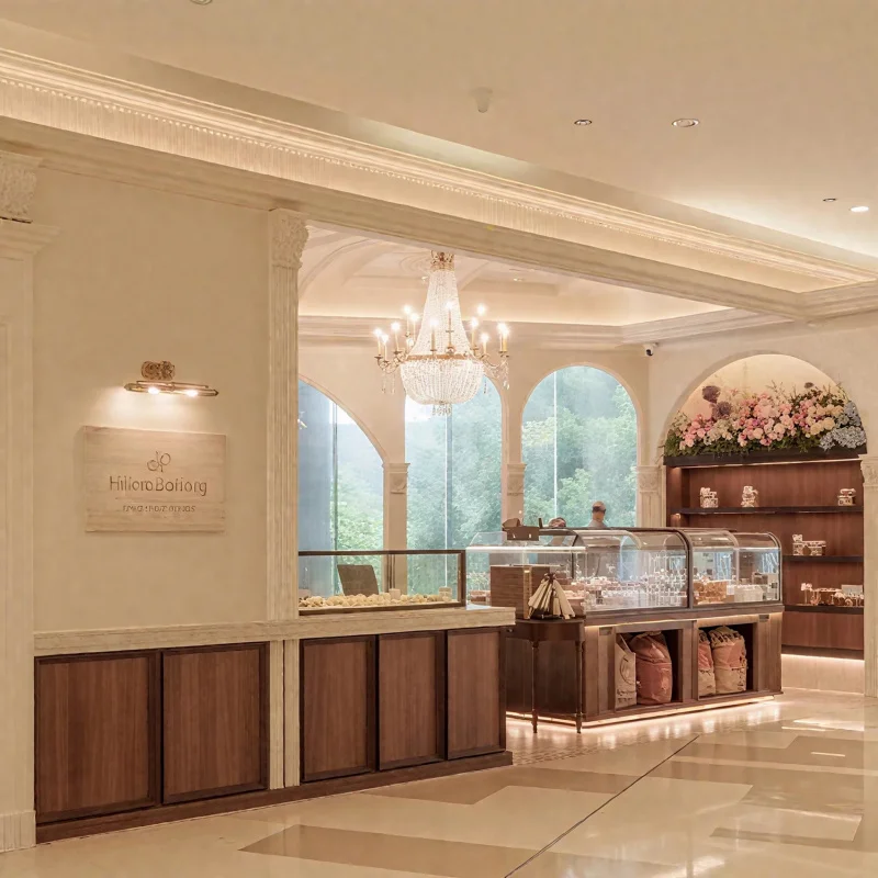 custom.Trendy Sweets Shop Furniture Design Modern Glass Coffee Shop Cabinet Custom Wooden Cafe Bakery Bar Counter view 4