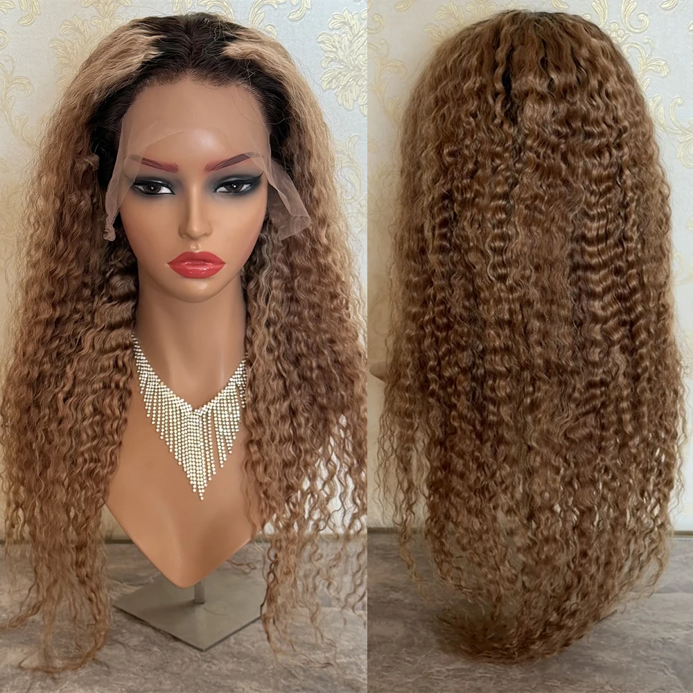 22 Inch Dark Rooted Highlight Ombre Lace Front Wig Human Hair Wigs Kinky Curly 13X6 Hd Lace Front Wig Pre Plucked 150 Density